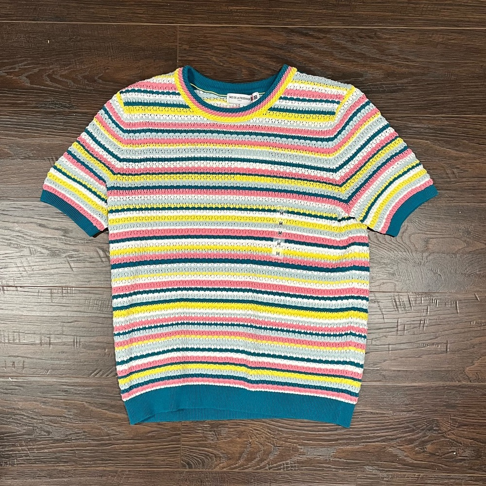 NWT Uniqlo Ines de la Fressange Pointelle Striped Short-Sleeve Crew Neck Sweater - Picture 2 of 3